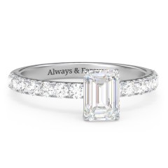 1 ct. (7x5mm) Emerald-Cut Moissanite Engagement Ring With 2mm Side Stones – 10K White Gold with Moissanite and Lab Diamond
