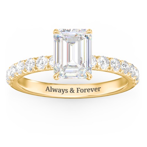 2 ct. (8x6mm) Emerald-Cut Moissanite Engagement Ring With 2mm Side Stones