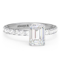 2 ct. (8x6mm) Emerald-Cut Moissanite Engagement Ring With 2mm Side Stones – 10K White Gold with Moissanite and Lab Diamond