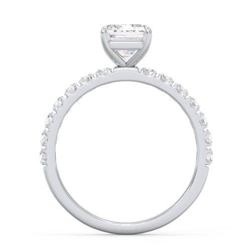 2 ct. (8x6mm) Emerald-Cut Moissanite Engagement Ring With 2mm Side Stones – 10K White Gold with Moissanite and Lab Diamond