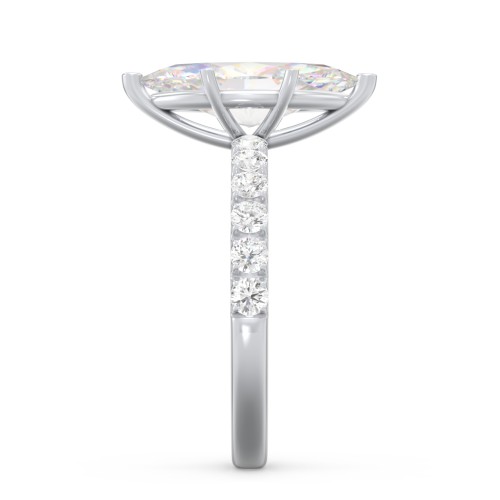 3 ct. (14x7mm) Marquise Moissanite Engagement Ring With 2mm Side Stones – 10K White Gold with Moissanite and Lab Diamond