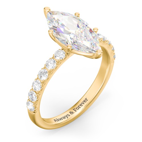 3 ct. (14x7mm) Marquise Moissanite Engagement Ring With 2mm Side Stones – 10K Yellow Gold with Moissanite and Lab Diamond