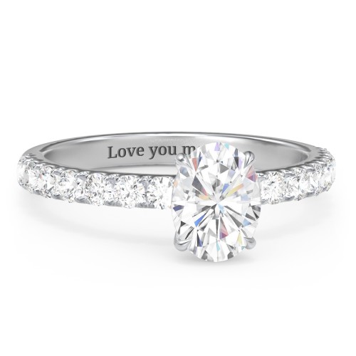 1.5 ct. (8x6mm) Oval Moissanite Engagement Ring With 2mm Side Stones – 10K White Gold with Moissanite and Lab Diamond