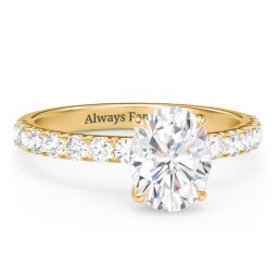 2 ct. (9x7mm) Oval Moissanite Engagement Ring With 2mm Side Stones in 10K Solid Yellow Gold with Moissanite and Lab Diamond