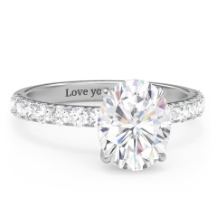 3 ct. (10x8mm) Oval Moissanite Engagement Ring With 2mm Side Stones – 10K White Gold with Moissanite and Lab Diamond