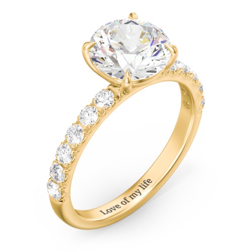 2.5 ct. (8.5mm) Moissanite Engagement Ring With 2mm Side Stones – 10K Yellow Gold with Moissanite and Lab Diamond