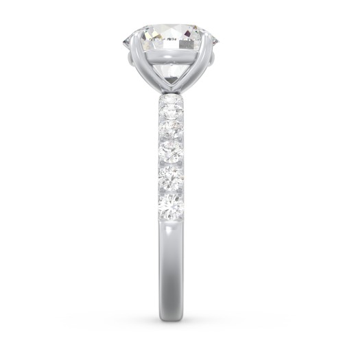 2.5 ct. (8.5mm) Moissanite Engagement Ring With 2mm Side Stones – 10K White Gold with Moissanite and Lab Diamond