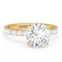 3 ct. (9mm) Moissanite Engagement Ring With 2mm Side Stones in 10K Solid Yellow Gold with Moissanite and Lab Diamond