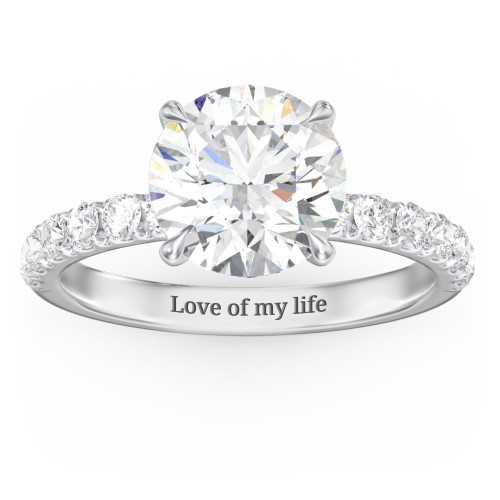 3 ct. (9mm) Moissanite Engagement Ring With 2mm Side Stones – 10K White Gold with Moissanite and Lab Diamond