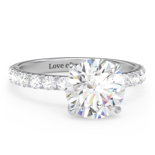 3 ct. (9mm) Moissanite Engagement Ring With 2mm Side Stones – 10K White Gold with Moissanite and Lab Diamond
