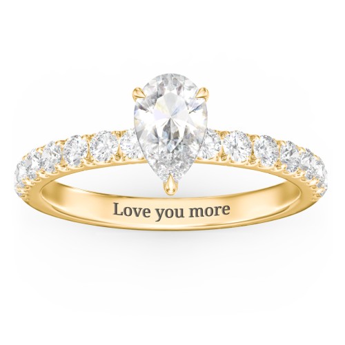 1 ct. (8x5mm) Pear Moissanite Engagement Ring With 2mm Side Stones