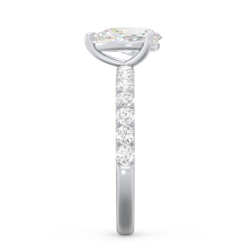 1.5 ct. (9x6mm) Pear Moissanite Engagement Ring With 2mm Side Stones – 10K White Gold with Moissanite and Lab Diamond