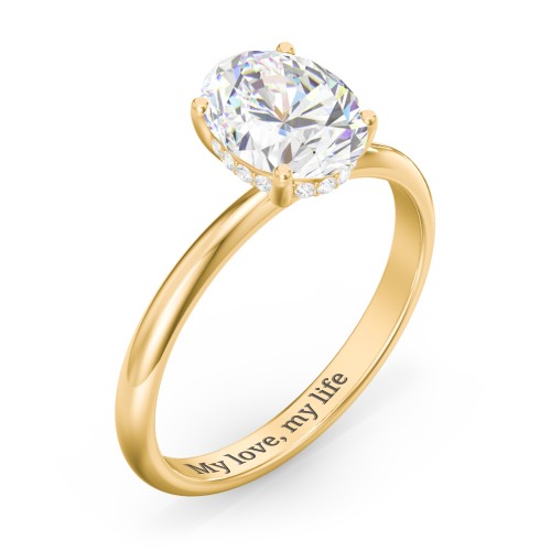 2 ct. (9x7mm) Oval Moissanite Engagement Ring with Hidden Halo – 10K Yellow Gold with Moissanite and Lab Diamond