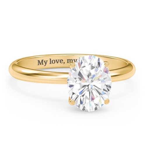2 ct. (9x7mm) Oval Moissanite Engagement Ring with Hidden Halo – 10K Yellow Gold with Moissanite and Lab Diamond