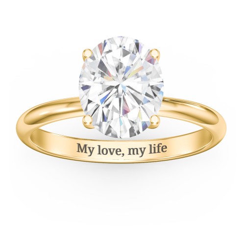 3 ct. (10x8mm) Oval Moissanite Engagement Ring with Hidden Halo – 10K Yellow Gold with Moissanite and Lab Diamond