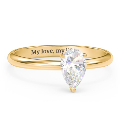 1 ct. (8x5mm) Pear Moissanite Engagement Ring with Hidden Halo – 10K Yellow Gold with Moissanite and Lab Diamond
