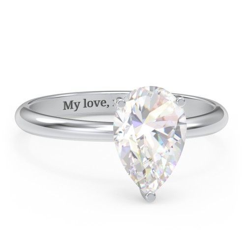 2.5 ct. (10.5x7mm) Pear Moissanite Engagement Ring with Hidden Halo – 10K White Gold with Moissanite and Lab Diamond
