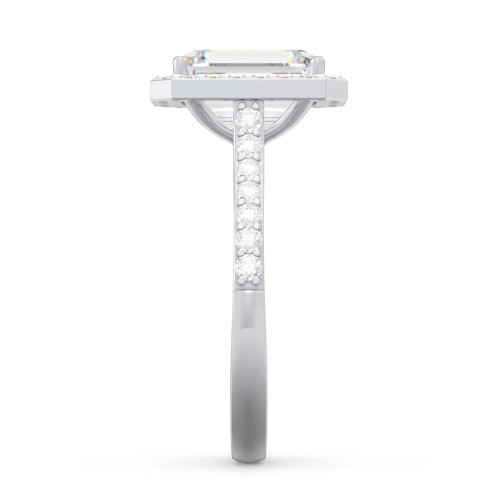 3 ct. (9x7mm) Emerald-Cut Moissanite Halo Engagement Ring with Side Stones – 10K White Gold with Moissanite and Lab Diamond