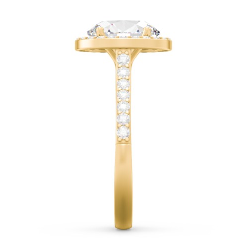 2 ct. (9x7mm) Oval Moissanite Halo Engagement Ring with Side Stones – 10K Yellow Gold with Moissanite and Lab Diamond
