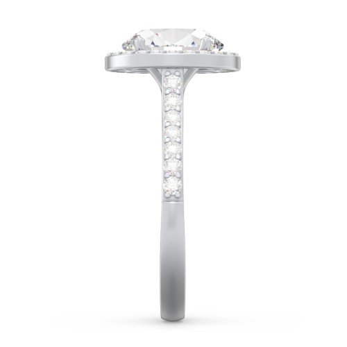 2 ct. (9x7mm) Oval Moissanite Halo Engagement Ring with Side Stones – 10K White Gold with Moissanite and Lab Diamond