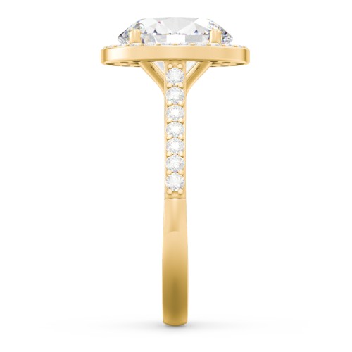 3 ct. (10x8mm) Oval Moissanite Halo Engagement Ring with Side Stones – 10K Yellow Gold with Moissanite and Lab Diamond