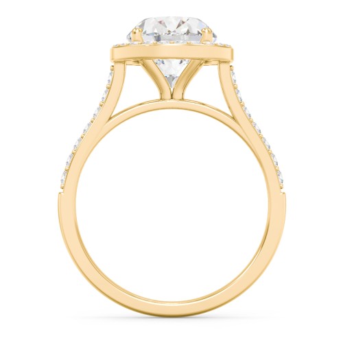 3 ct. (10x8mm) Oval Moissanite Halo Engagement Ring with Side Stones – 10K Yellow Gold with Moissanite and Lab Diamond