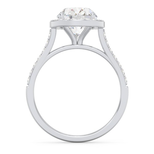 3 ct. (10x8mm) Oval Moissanite Halo Engagement Ring with Side Stones – 10K White Gold with Moissanite and Lab Diamond