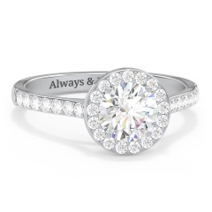 1 ct. (6.5mm) Moissanite Halo Engagement Ring with Side Stones – 10K White Gold with Moissanite and Lab Diamond