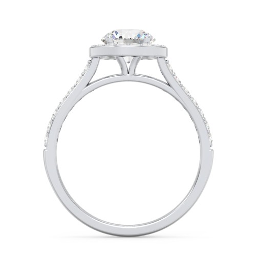 1 ct. (6.5mm) Moissanite Halo Engagement Ring with Side Stones – 10K White Gold with Moissanite and Lab Diamond