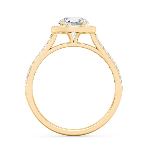 1 ct. (6.5mm) Moissanite Halo Engagement Ring with Side Stones – 10K Yellow Gold with Moissanite and Lab Diamond