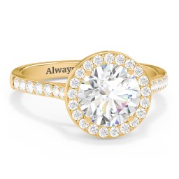 2 ct. (8mm) Moissanite Halo Engagement Ring with Side Stones in 10K Solid Yellow Gold with Moissanite and Lab Diamond