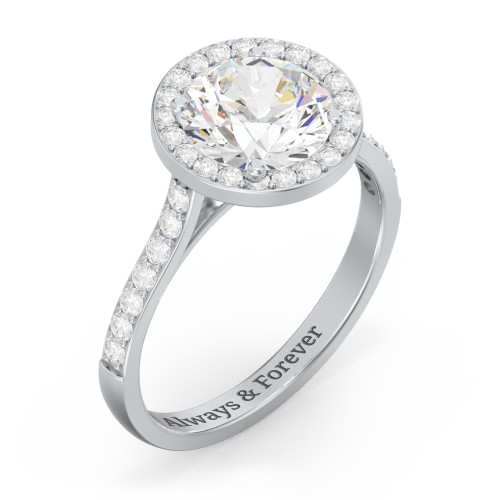 2 ct. (8mm) Moissanite Halo Engagement Ring with Side Stones – 10K White Gold with Moissanite and Lab Diamond