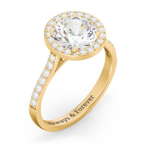 2 ct. (8mm) Moissanite Halo Engagement Ring with Side Stones – 10K Yellow Gold with Moissanite and Lab Diamond