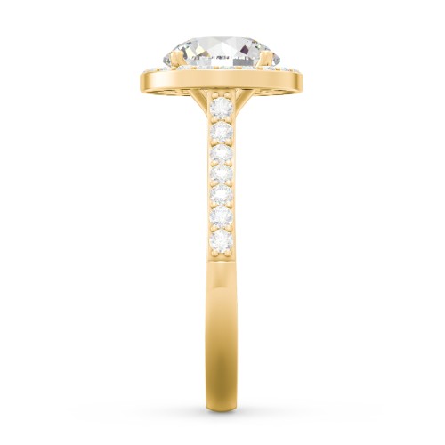 2 ct. (8mm) Moissanite Halo Engagement Ring with Side Stones – 10K Yellow Gold with Moissanite and Lab Diamond