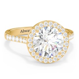 3 ct. (9mm) Moissanite Halo Engagement Ring with Side Stones in 10K Solid Yellow Gold with Moissanite and Lab Diamond