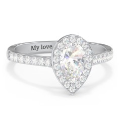 1 ct. (8x5mm) Pear Moissanite Halo Engagement Ring with Side Stones