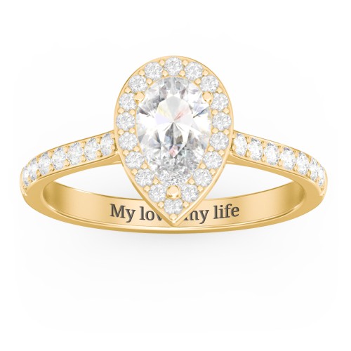 1 ct. (8x5mm) Pear Moissanite Halo Engagement Ring with Side Stones – 10K Yellow Gold with Moissanite and Lab Diamond