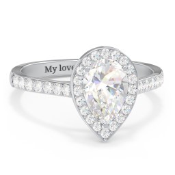 1.5 ct. (9x6mm) Pear Moissanite Halo Engagement Ring with Side Stones