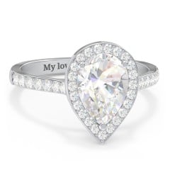 2 ct. (10x7mm) Pear Moissanite Halo Engagement Ring with Side Stones