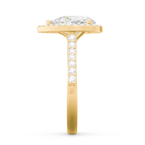 2 ct. (10x7mm) Pear Moissanite Halo Engagement Ring with Side Stones – 10K Yellow Gold with Moissanite and Lab Diamond