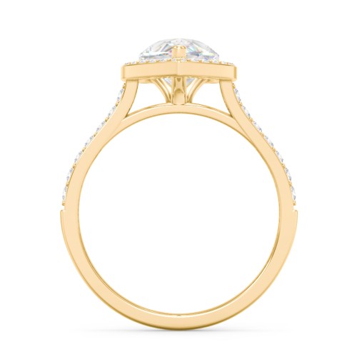 2 ct. (10x7mm) Pear Moissanite Halo Engagement Ring with Side Stones – 10K Yellow Gold with Moissanite and Lab Diamond