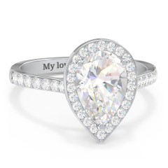 2.5 ct. (10.5x7mm) Pear Moissanite Halo Engagement Ring with Side Stones – 10K White Gold with Moissanite and Lab Diamond