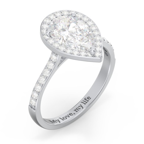 2.5 ct. (10.5x7mm) Pear Moissanite Halo Engagement Ring with Side Stones – 10K White Gold with Moissanite and Lab Diamond