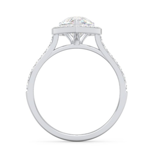 2.5 ct. (10.5x7mm) Pear Moissanite Halo Engagement Ring with Side Stones – 10K White Gold with Moissanite and Lab Diamond