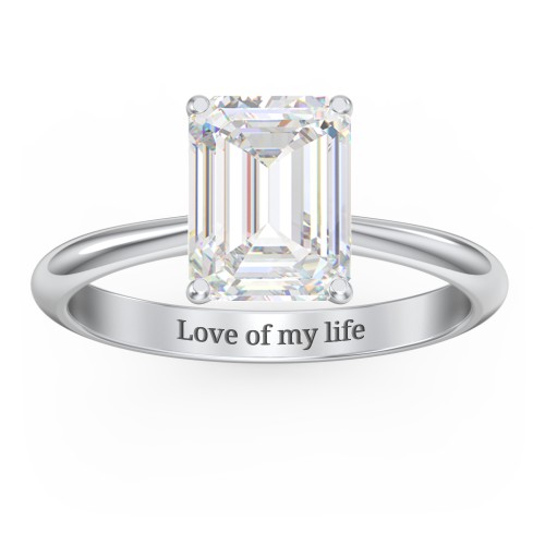3 ct. (9x7mm) Emerald-Cut Moissanite Engagement Ring with Tapered Knife Edge – 10K White Gold with Moissanite