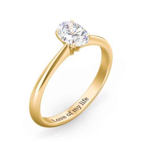 1 ct. (7x5mm) Oval Moissanite Engagement Ring with Tapered Knife Edge – 10K Yellow Gold with Moissanite