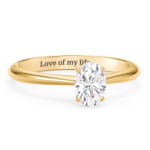1 ct. (7x5mm) Oval Moissanite Engagement Ring with Tapered Knife Edge – 10K Yellow Gold with Moissanite
