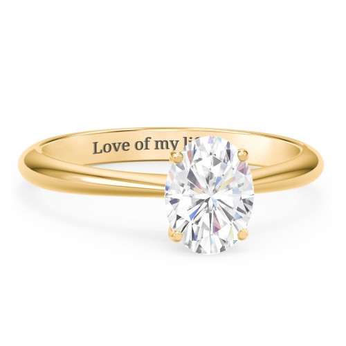 1.5 ct. (8x6mm) Oval Moissanite Engagement Ring with Tapered Knife Edge – 10K Yellow Gold with Moissanite