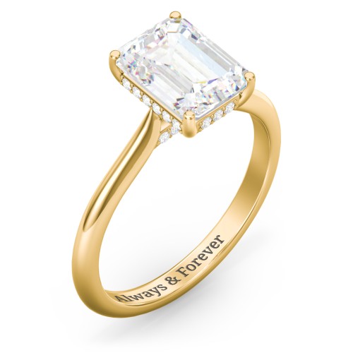 3 ct. (9x7mm) Emerald-Cut Moissanite Engagement Ring with Hidden Halo and Accents – 10K Yellow Gold with Moissanite and Lab Diamond