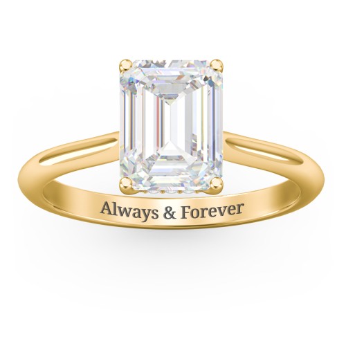 3 ct. (9x7mm) Emerald-Cut Moissanite Engagement Ring with Hidden Halo and Accents – 10K Yellow Gold with Moissanite and Lab Diamond